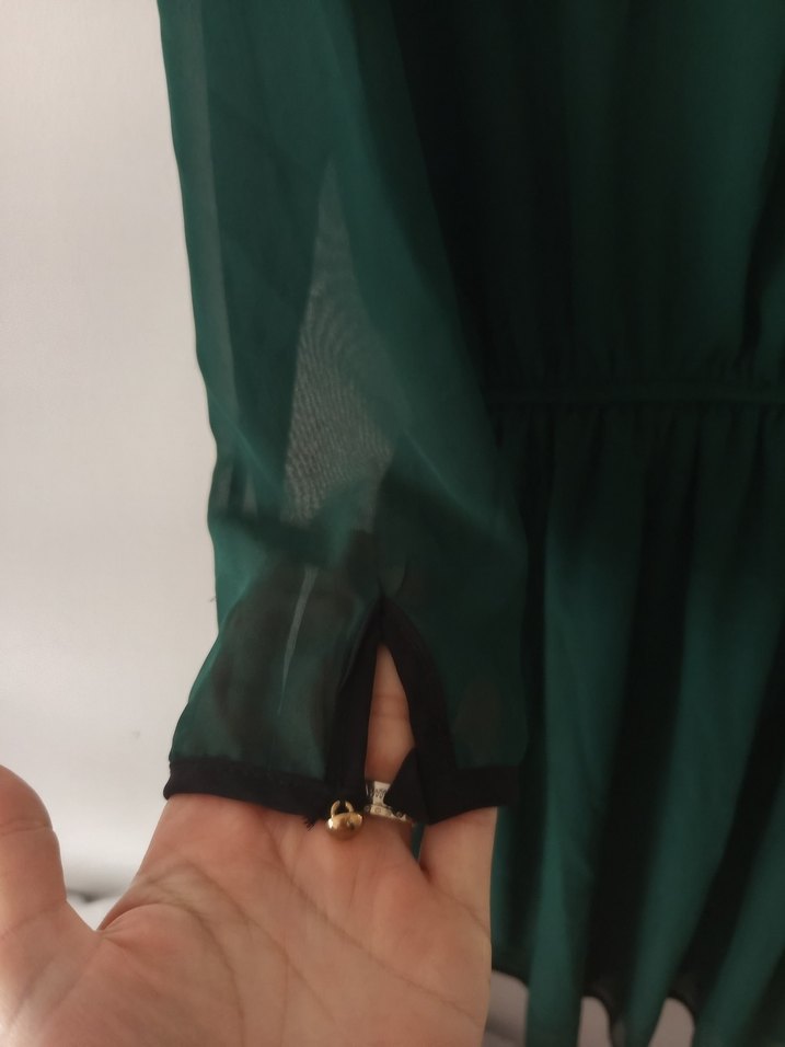 Yeşil Midi Kolye Yaka şifon Elbise - Görsel 2