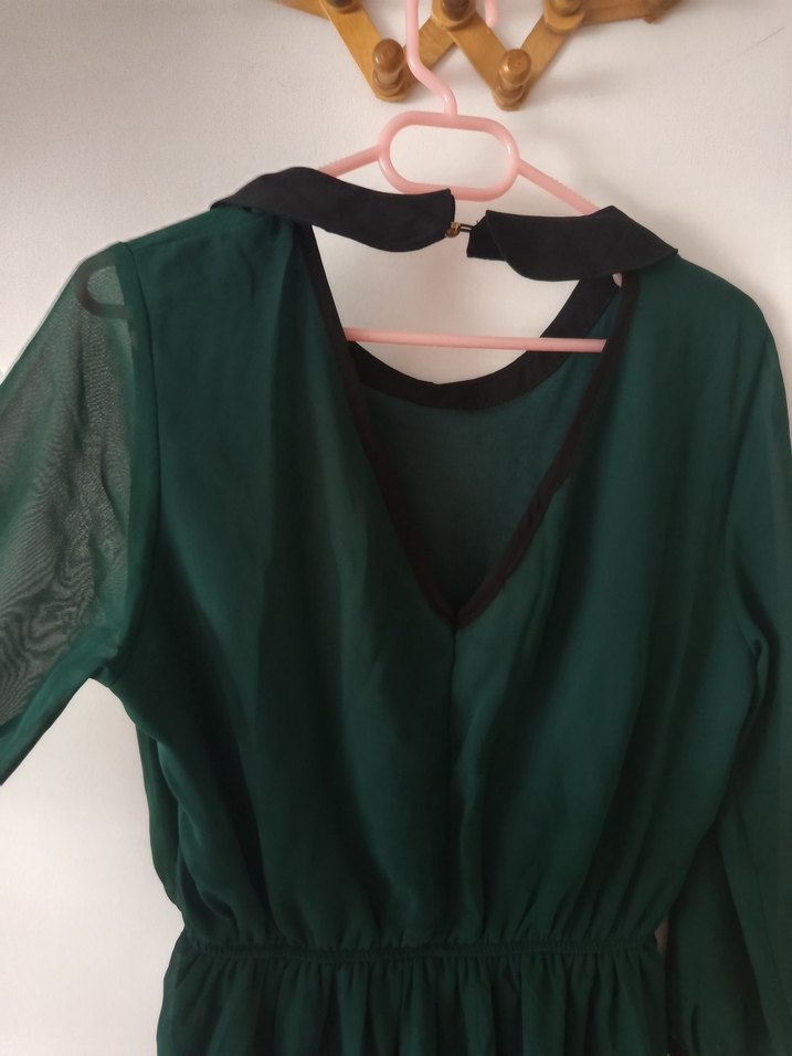 Yeşil Midi Kolye Yaka şifon Elbise - Görsel 3