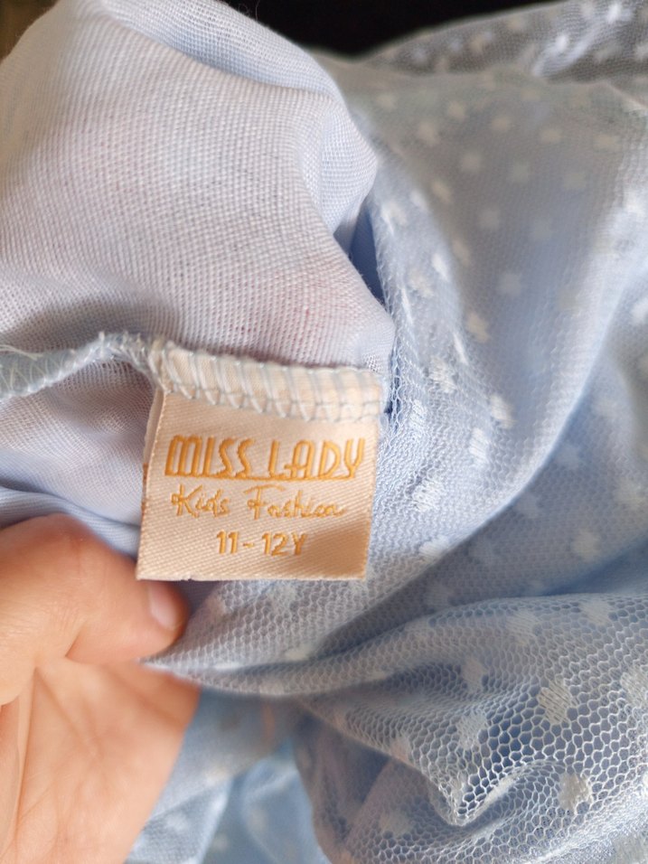 Kız Çocuk Mavi Kolsuz Pilili Elbise - Görsel 3