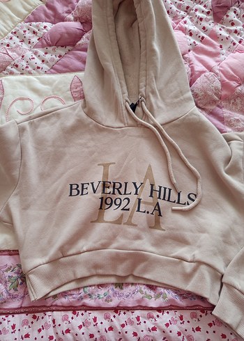 Bej Kapüşonlu, Baskılı, Kadın Sweatshirt - Görsel 2