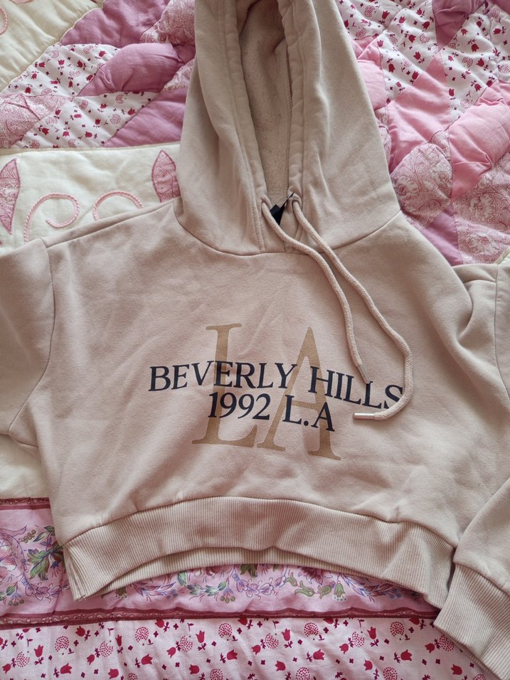 Bej Kapüşonlu, Baskılı, Kadın Sweatshirt - Görsel 2