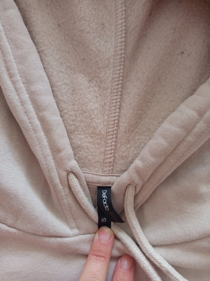 Bej Kapüşonlu, Baskılı, Kadın Sweatshirt - Görsel 3