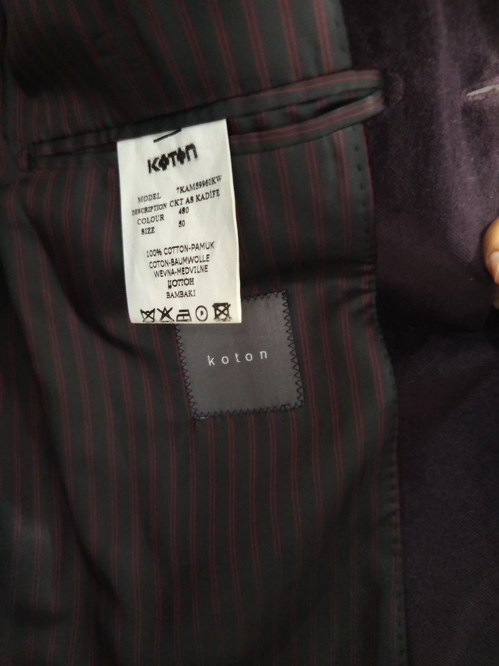 Mürdüm rengi Kadife Erkek Ceket - Görsel 4