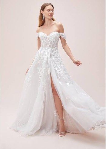 Uzun Beyaz Straplez A Kesim Gelinlik - Görsel 5