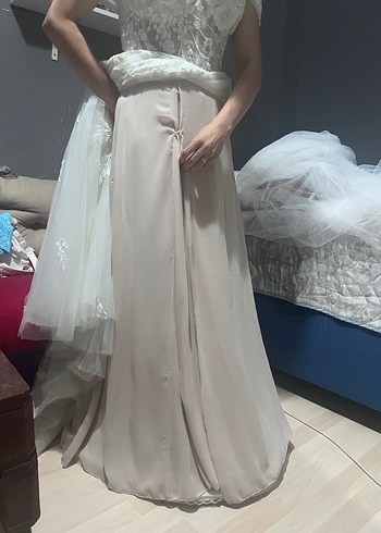 Uzun Beyaz Straplez A Kesim Gelinlik - Görsel 7