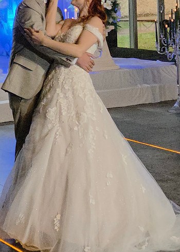 Uzun Beyaz Straplez A Kesim Gelinlik - Görsel 2