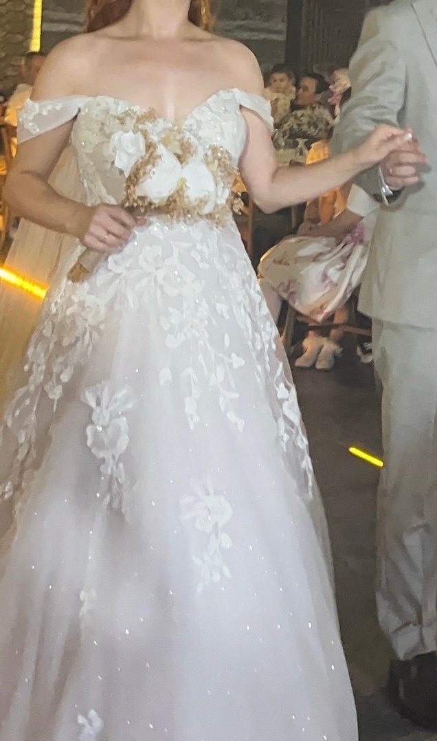 Uzun Beyaz Straplez A Kesim Gelinlik - Görsel 4