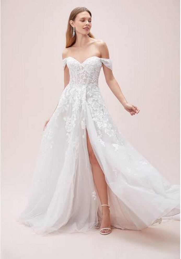 Uzun Beyaz Straplez A Kesim Gelinlik - Görsel 5