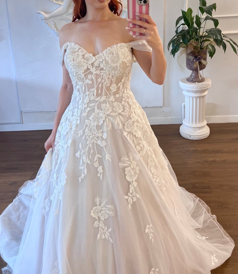 Uzun Beyaz Straplez A Kesim Gelinlik - Görsel 3