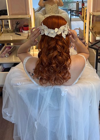 Beyaz Drapeli İpek Görünümlü Bohem Saç Aksesuarı - Görsel 5