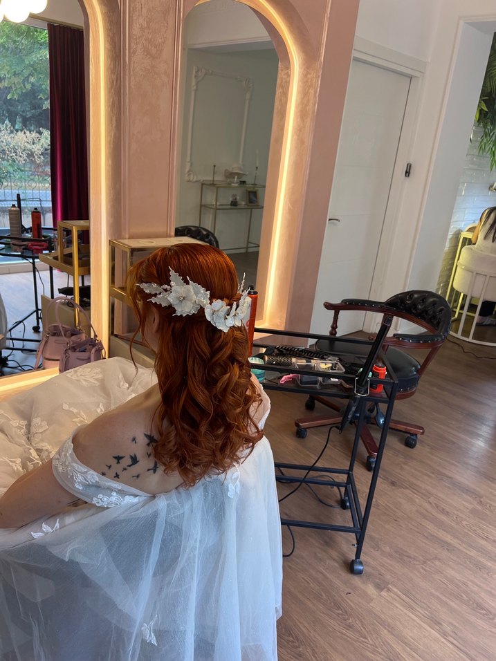 Beyaz Drapeli İpek Görünümlü Bohem Saç Aksesuarı - Görsel 2