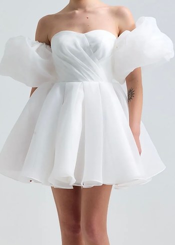 Beyaz Mini Gelinlik, Straplez, Modern Klasik - Görsel 4