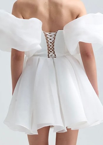 Beyaz Mini Gelinlik, Straplez, Modern Klasik - Görsel 3