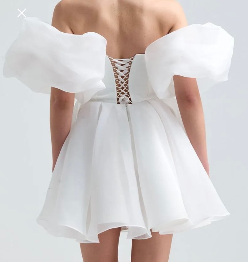 Beyaz Mini Gelinlik, Straplez, Modern Klasik - Görsel 3