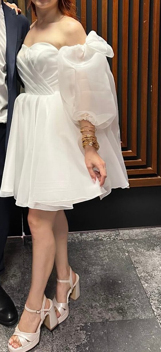 Beyaz Mini Gelinlik, Straplez, Modern Klasik - Görsel 2