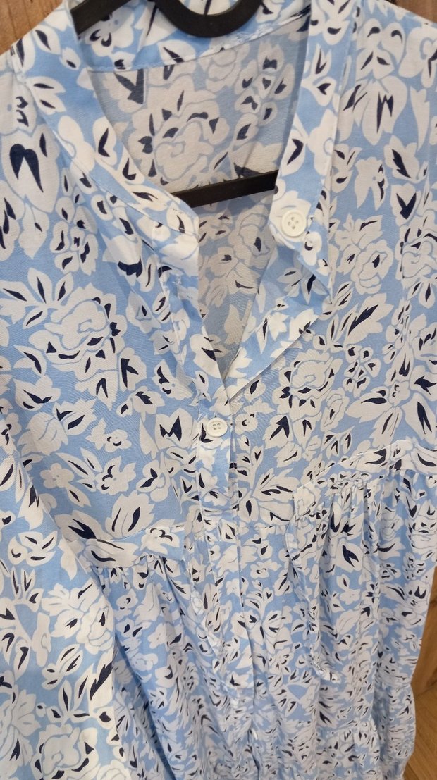 Mavi Düğmeli Uzun Bohem Elbise - Görsel 2