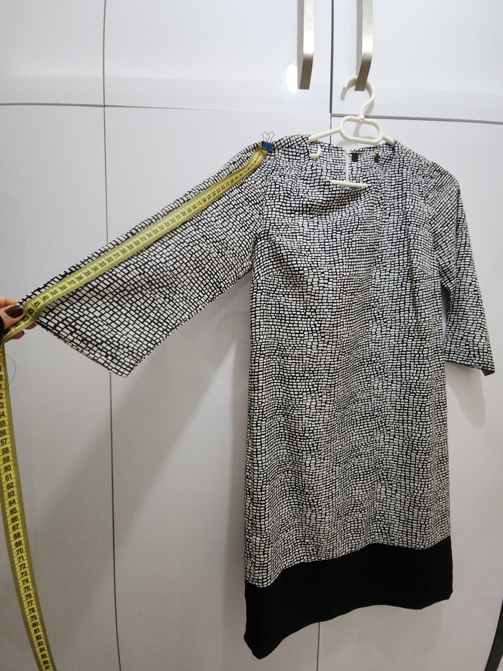 Siyah Beyaz Yuvarlak Yaka Kadın Elbise - Görsel 5