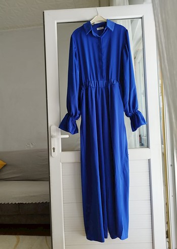 Mavi Uzun Kollu Düğmeli Tulum - Görsel 3