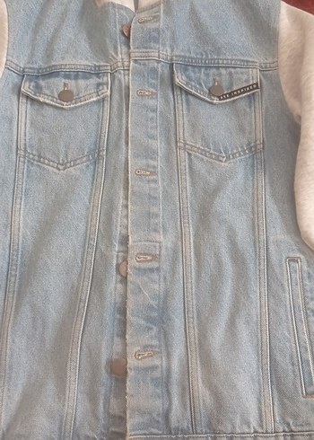 Gri Kapüşonlu Denim Ceket - Görsel 9