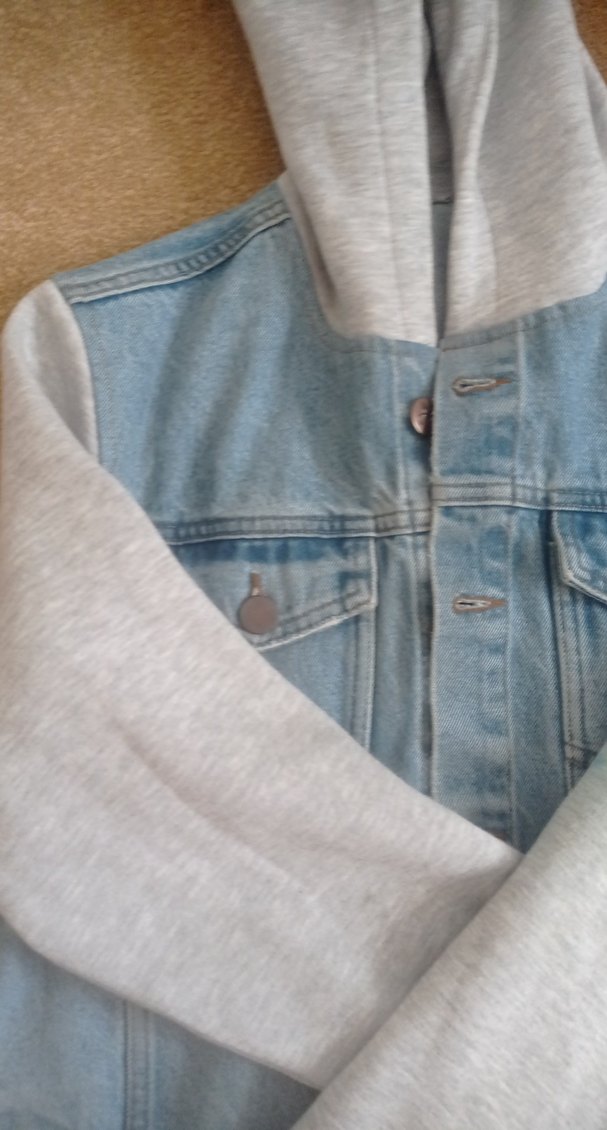 Gri Kapüşonlu Denim Ceket - Görsel 5