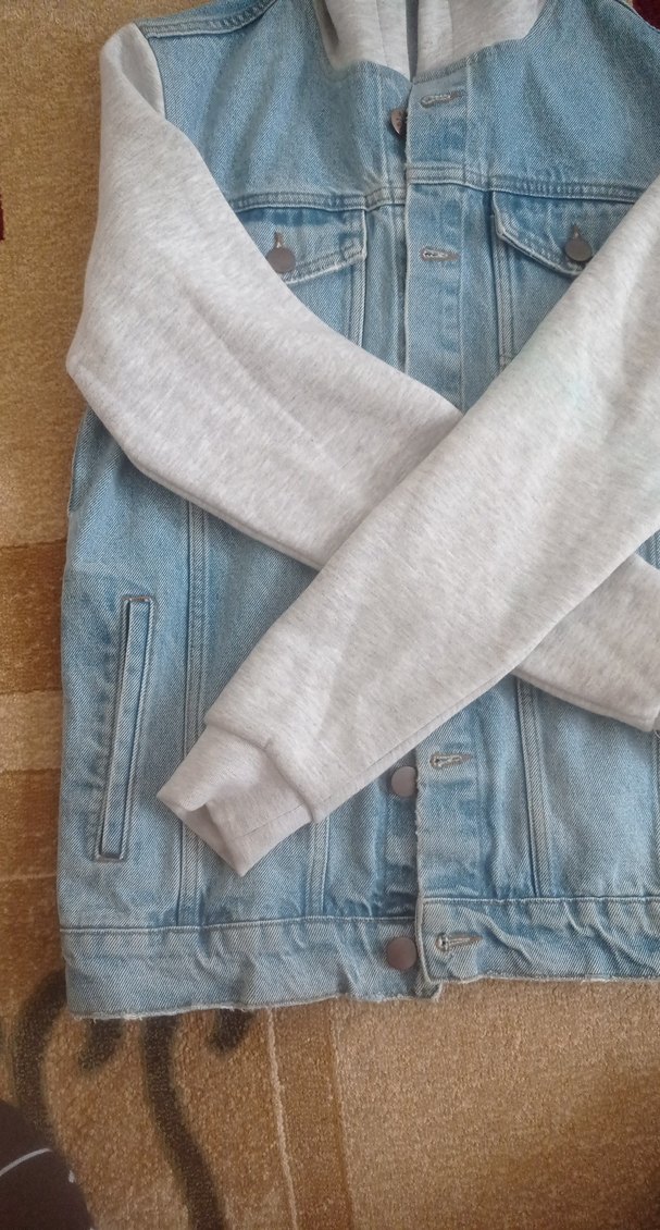 Gri Kapüşonlu Denim Ceket - Görsel 4