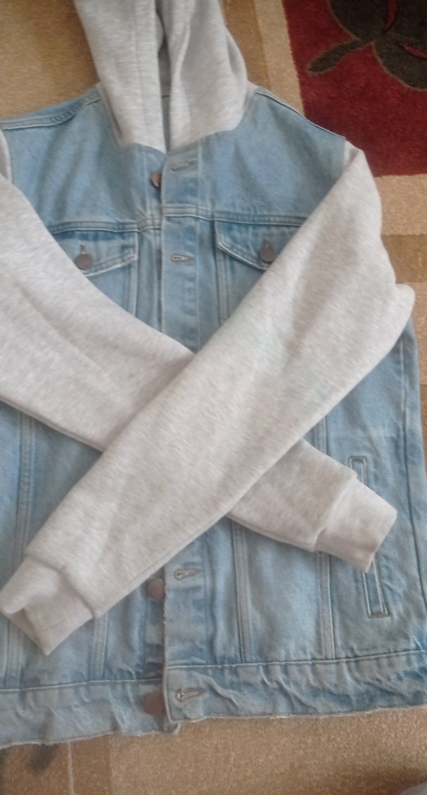 Gri Kapüşonlu Denim Ceket - Görsel 2