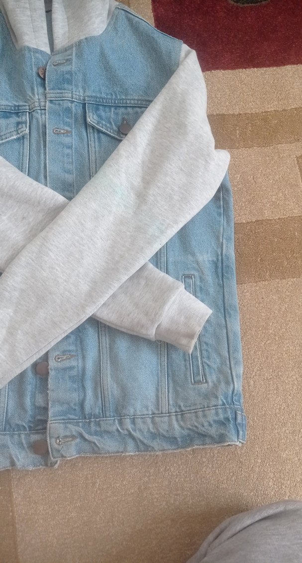 Gri Kapüşonlu Denim Ceket - Görsel 3