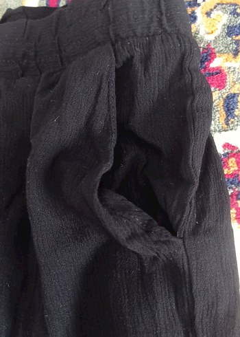 Kadın Siyah Bol Keten Pantolon - Görsel 7