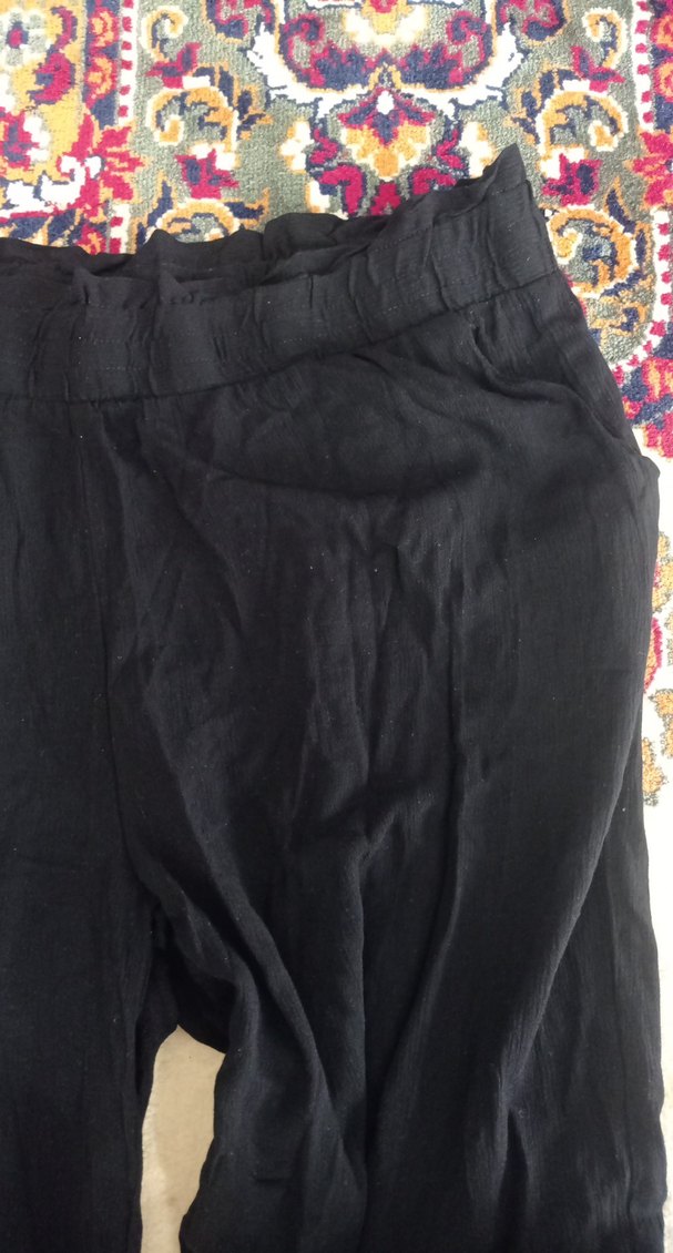 Kadın Siyah Bol Keten Pantolon - Görsel 2