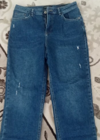 Düğmeli Bol Kesim Midi Kadın Kot Pantolon - Görsel 8