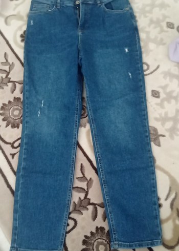 Düğmeli Bol Kesim Midi Kadın Kot Pantolon - Görsel 7