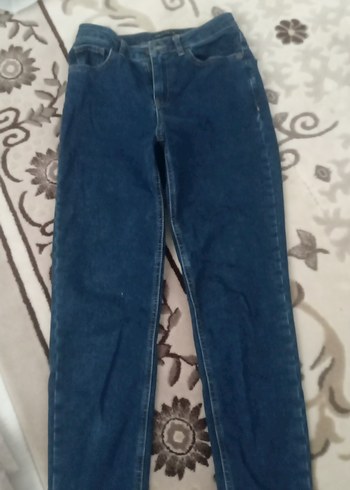 Kadın Mavi Bol Kesim Denim Midi Pantolon - Görsel 4