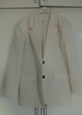 Düğmeli Beyaz Kadın Keten Blazer Ceket