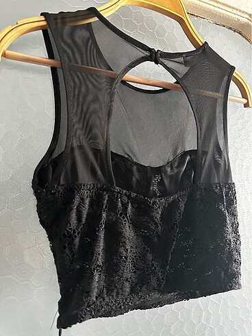 xs Beden siyah Renk Dantel Desenli Siyah Crop