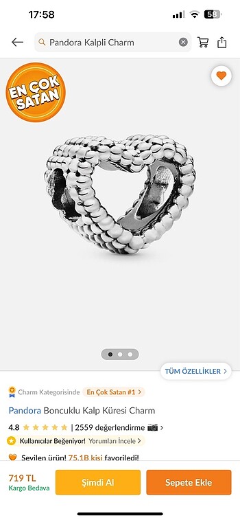pandora kalpli charm