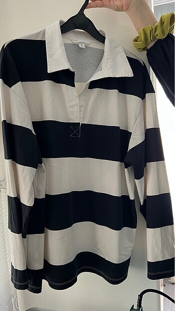 hm çizgili fit polo üst
