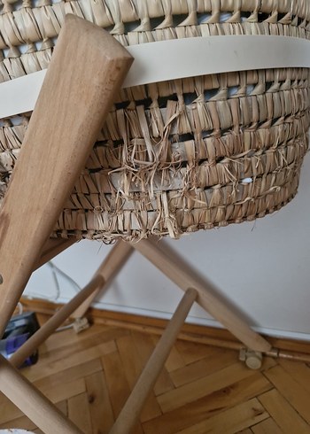 Bej Hasır Sepet Beşik Ahşap Ayaklı - Görsel 5