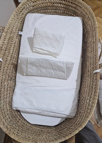 Bej Hasır Sepet Beşik Ahşap Ayaklı - Görsel 3