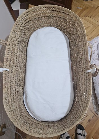 Bej Hasır Sepet Beşik Ahşap Ayaklı - Görsel 2