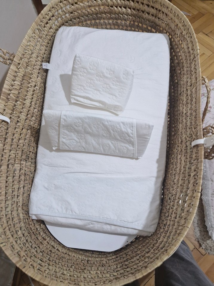 Bej Hasır Sepet Beşik Ahşap Ayaklı - Görsel 3