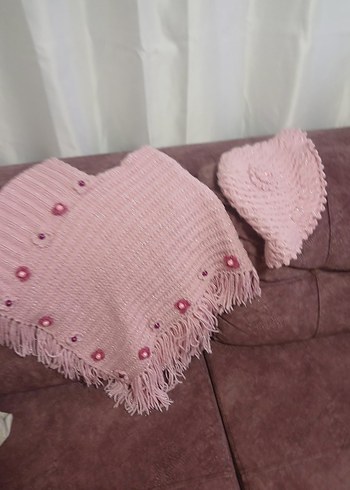 Pembe Kapüşonlu Kız Örgü Panço - Görsel 2