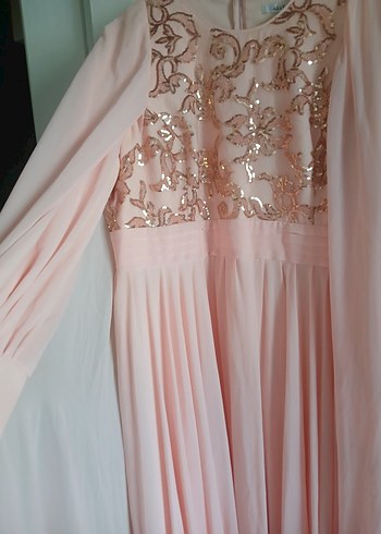 Pudra Nakışlı Uzun Kollu Kadın Abiye - Görsel 4