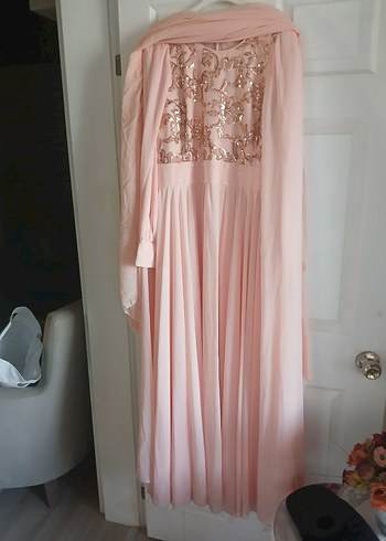 Pudra Nakışlı Uzun Kollu Kadın Abiye - Görsel 2