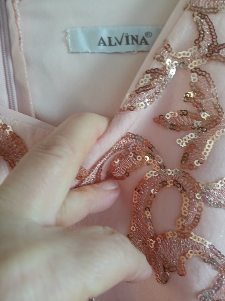 Pudra Nakışlı Uzun Kollu Kadın Abiye - Görsel 5