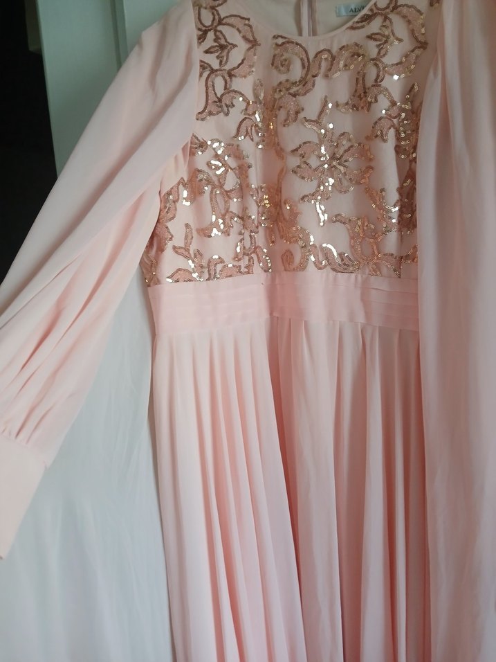 Pudra Nakışlı Uzun Kollu Kadın Abiye - Görsel 4