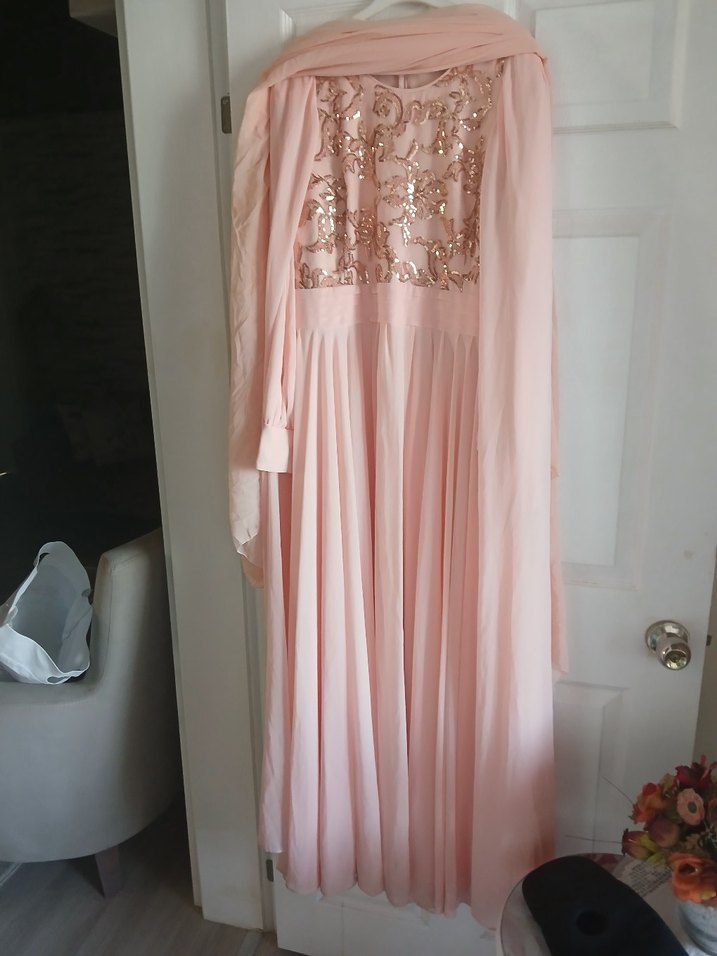 Pudra Nakışlı Uzun Kollu Kadın Abiye - Görsel 2