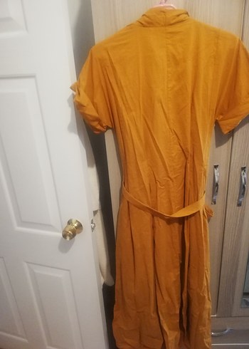 Sarı Kemerli Uzun Keten Elbise - Görsel 3