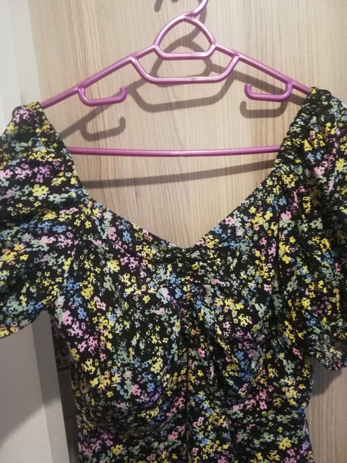 Çiçek Desenli V Yaka Midi Boy Bohem Elbise - Görsel 4