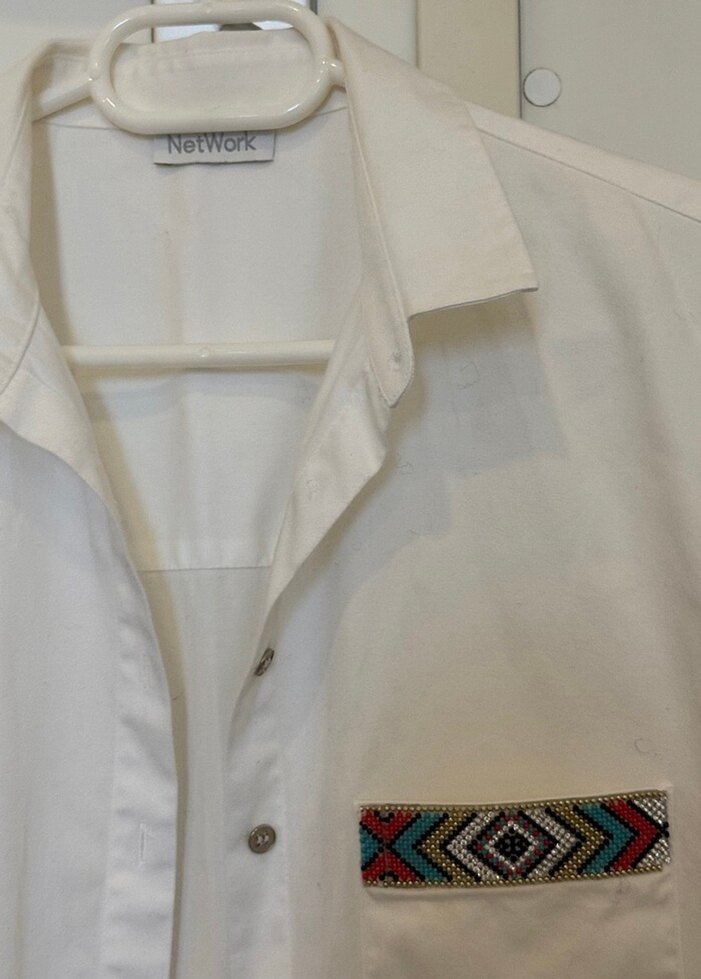 Bohem Tarzı Düğmeli Beyaz Kadın Gömlek - Görsel 2