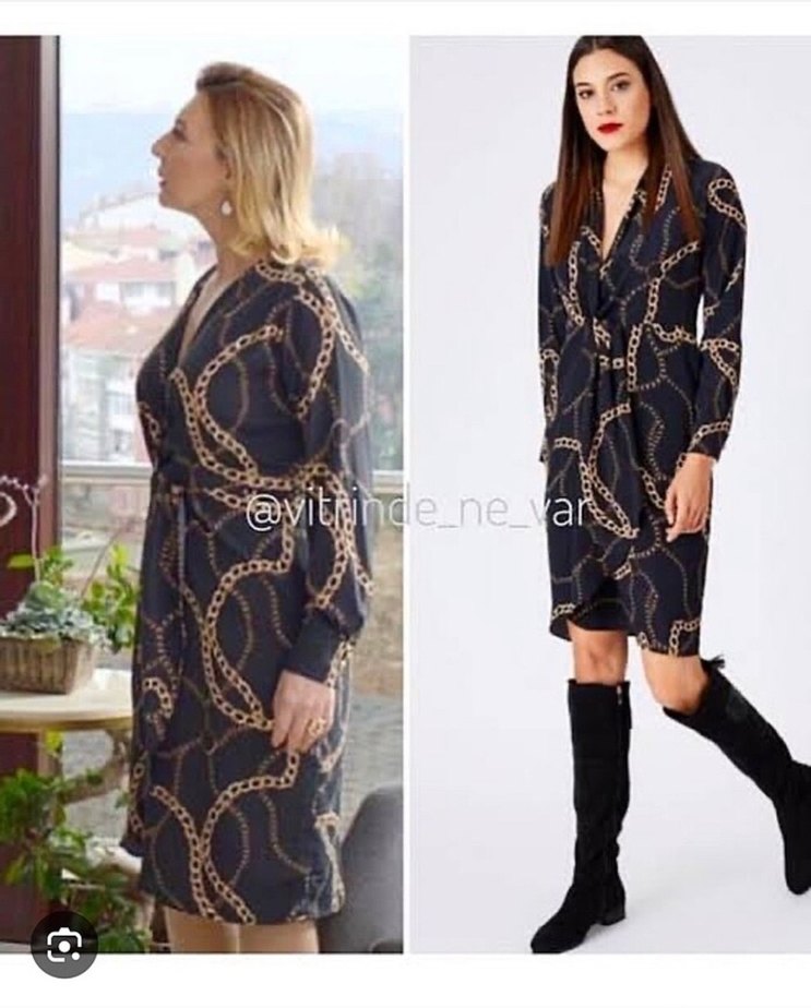 Zincir Detaylı Siyah Uzun Kadın Elbise - Görsel 3